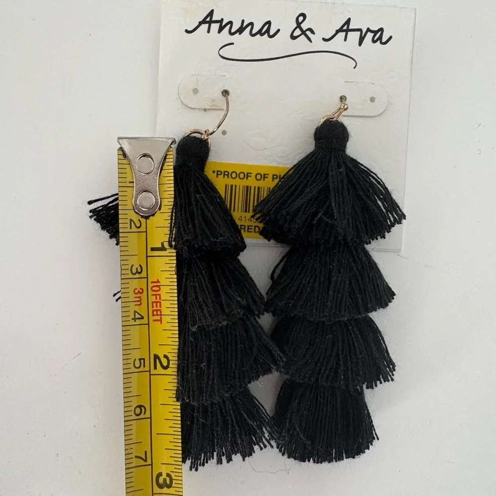 Anna & Ava Black Tiered Tassel Earrings NWT